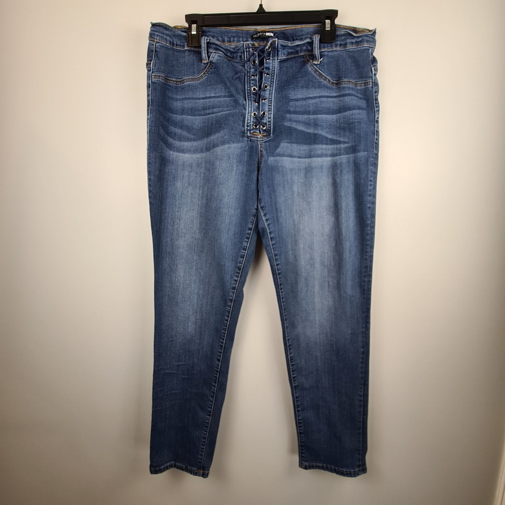 Fashion Nova Womens 2X Blue Lace Up Front High Rise Skinny Jeans Festival Boho